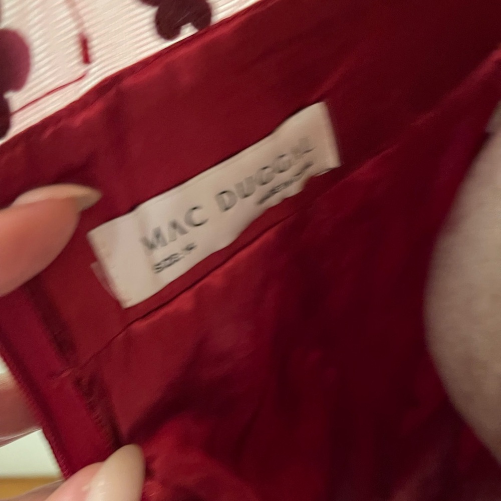 Mac Duggal Deep Berry Midi Dress with Burgundy Floral Appliqués - Picture 10 of 10